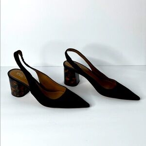 ZARA Black Pointed Toe Slingback Heels with Tortoiseshell Block SZ 39